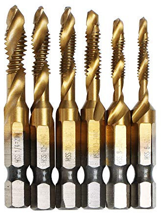 AUTOTOOLHOME 6 Pack Titanium Combination Drill Tap Bit Set Screw Tapping SAE 6-32NC 8-32NC 10-24NC 10-32NC 12-24NC 1/4-20NC