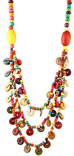 KESYOO Böhmische Mehrschichtige Halskette Kokosnuss Perlen Bunte Perlen Anhänger Halsschmuck Damen Frauen Geschenk Sommmer Party Hawaii Laua Party Schmuck Zufällige Farbe