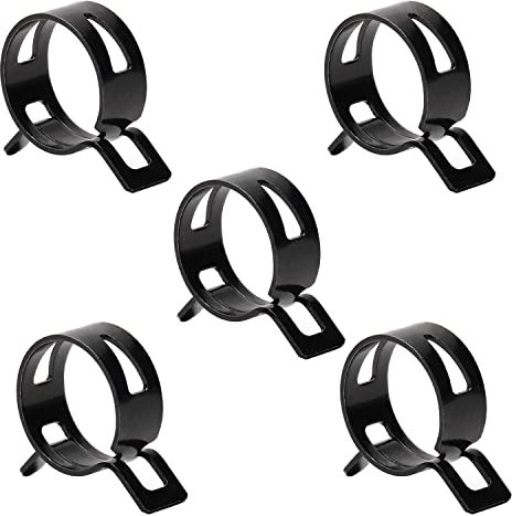 Juvielich 5Pcs Hose Clamps 1 ID Constant Tension Band Spring Band Type Hose Manganese Steel Clamp Clips Clamp for Fuel Line Silicone Hose Tube Black