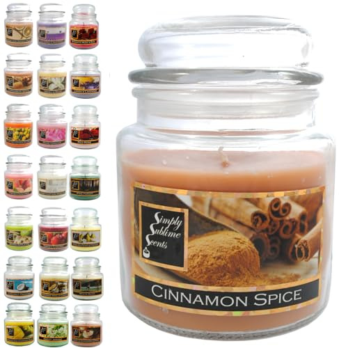 SIMPLY SUBLIME SCENTS - Bougie Parfumée de Luxe - Huiles Parfumées de Haute Qualité - Jusqu'à 76 Heures - Cannelle Épice - Mèche Coton - Jarre en Verre - Moyen
