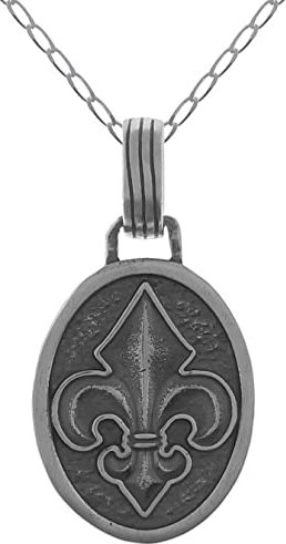 BigBangBijoux Lot pendentif Fleur de Lys en Argent 925 vieilli + chaîne 45cm en Argent 925 - Homme - Femme