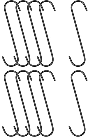 sourcing map S Hanging Hooks, 8inch/200mm Extra Long Steel Hanger, Indoor Outdoor Uses for Garden, Bathroom, Closet, Workshop, Kitchen, Black, 10Pcs