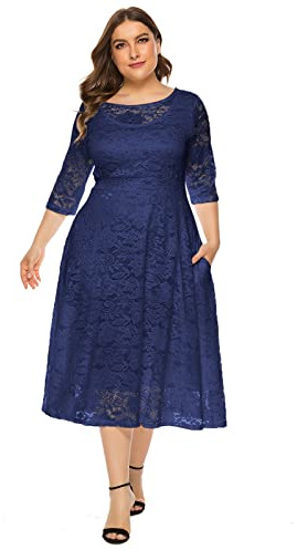Odizli Vestido de noche elegante de manga 3/4 para mujer, vestido de noche, vestido de fiesta de coctail, tallas grandes, azul oscuro, XXXXXXL