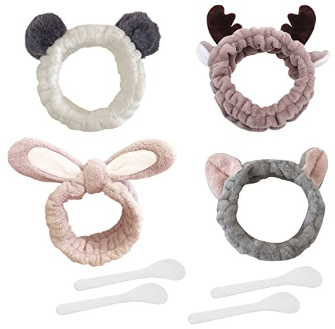 4 stycken plyschhårband, 4 stycken ansiktsmaskpinnar, dagliga ansiktstvättdelar, mjuka elastiska hårband, korallfleece hårband, sminkpannband, för spa, yoga