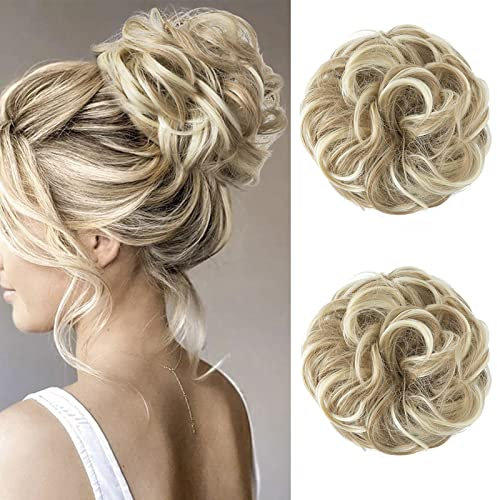 JJstar 2 Stück Haarteil Mit Gummiband, Dutt Haarteil Gelockt Haargummi Mit Haaren Hochsteckfrisuren Haarverlängerung Messy Bun Haarteile für Damen Mädchen Pferdeschwanz