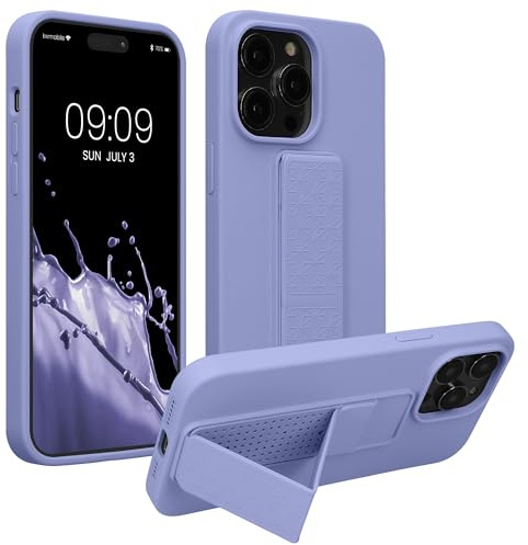 kwmobile Case for Apple iPhone 14 Pro Max Case - Soft TPU Cover with Silicone Coating - With Hand Strap and Stand Function - Shockproof - Lavender