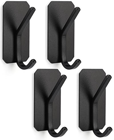 Segus Selbstklebende Haken, Klebehaken Extra Stark, Wandhaken Selbstklebend Ohne Bohren 4 Stück, Badezimmer Handtuchhalter für Badezimmer und Küche, Klebehaken Schwarz