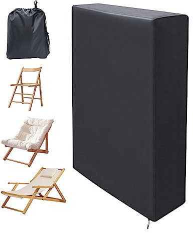 AIMEKE Copertura per Sedie Pieghevoli per Esterni, 71x110cm Fodera per Sedia Protettiva Coprisedie da Giardino Oxford Impermeabile Anti-UV Mobili Da Giardino Coprisedie da Esterno (Nero)