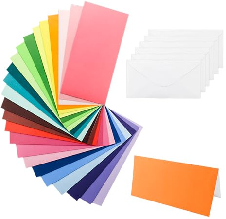 48 Bunt papier Briefumschläge Karten Set DIN DL mit Umschläge Blanko Falt-Karten Klappkarten für Hochzeit Geschenk Grußkarten Einladung | 21 x 10 cm