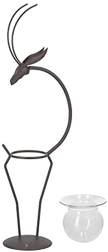 JYCRA Vaso per Coltura Idroponica a Forma di Cervo, Supporto Decorativo per Piante in Ferro Battuto, Vaso in Vetro per Fiori, Vaso per Piante Idroponiche per Soggiorno(Tipo B)