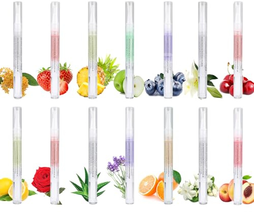 14Pcs Cuticle Oil Pen, Natural Ingredients Nail Nutrient Oil for Growth Care, Mixed Flavors, Soft Brush Treatments Prevent Dry Cracking and Hangnails, Deep Nourishment
