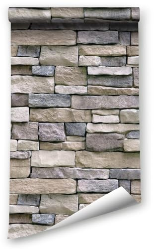 ANBILILA Papel Tapiz Autoadhesivo de Roca, 44.5x400CM Piedra de Ladrillo Autoadhesivo de Vinilo Fondos de Pantalla Impermeable Rollo de Decoración de Paredes para Paredes Decorativas