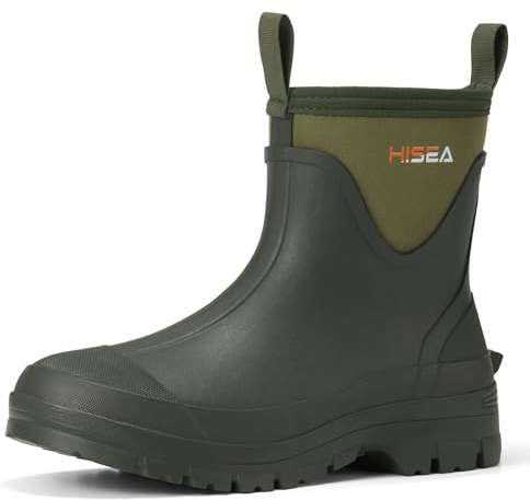 HISEA Mens Mud Boots Short Garden Shoes Ankle Hight Waterproof Neoprene Rubber Rain Boots