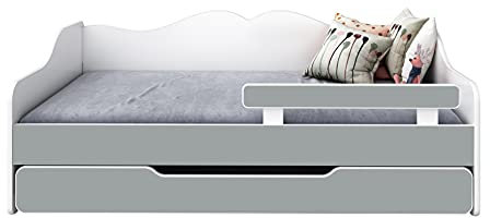 BDW - Kinderbett - Jugendbett - Doppelbett - mit Lattenrost, Matratzen, Schublade, Rausfallschutz - Ausziehbar - Schlafsofa, Gästebett, Klappbar - Kinderzimmer - 140x70cm - Grau