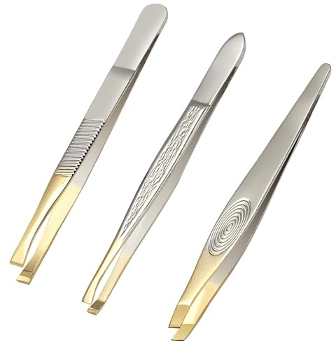 SHUBEIEUMI 3Pcs Tweezers for Eyebrows, Stainless Steel Slant Tweezer, Eyebrow Tweezers Set, for Blackhead Removal, Eyelash Extension, Eyebrows Plucking Beauty Tool for Women