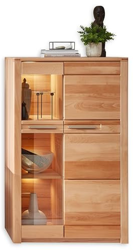 NATURE ONE Vitrine in Kernbuche teil-massiv FSC-zertifiziert - Moderner Vitrinenschrank mit LED-Beleuchtung und viel Stauraum - 85 x 137 x 40 cm (B/H/T)