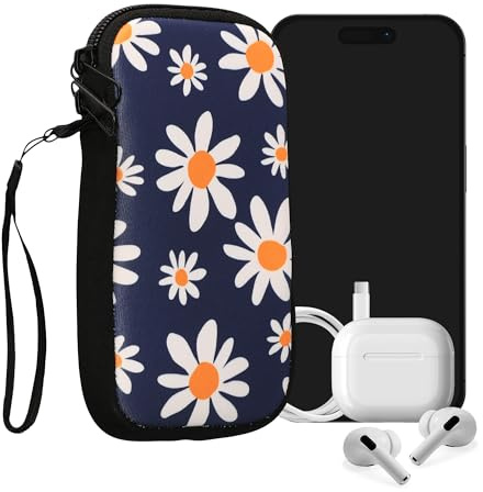 kwmobile Handytasche für Smartphones M - 5,5 - Neopren Handy Tasche Hülle Cover Case Schutzhülle - Kleine Gänseblümchen Blau Weiß Gelb - 15,2 x 8,3 cm Innenmaße