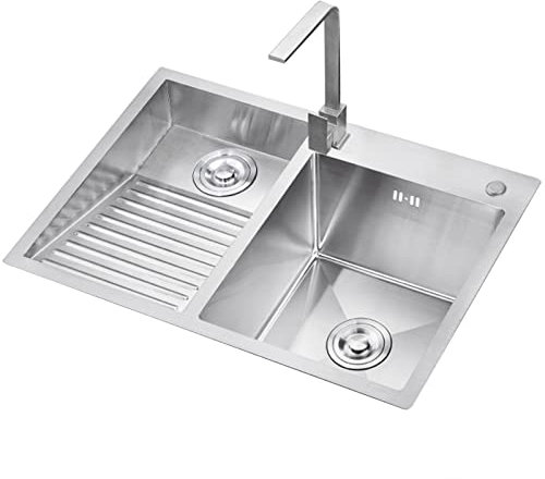 Küchenspüle, Balkon, Edelstahl-Waschbecken, silbernes Doppelwaschbecken mit Waschbrett, verdicktes Handwaschbecken, Zuhause, multifunktionales Waschbecken, Waschbeckenpaket (Farbe: SilberA2, Größe: 8