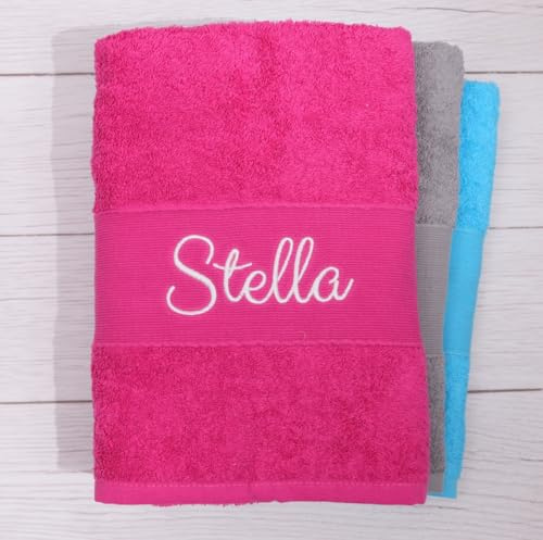 BotoHome Personalisiertes Handtuch Pink 50x100 cm – Mit Namen Bestickt – 100% Baumwolle, Oeko-TEX Zertifiziert, weich & saugstark Frauen & Mädche (Pink, 50 x 100 cm)