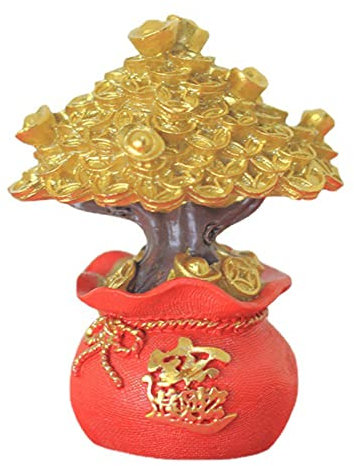Tomotato Feng Shui Geldbaum Bonsai, Glücksgeldbaum Tischdekoration für Wohnzimmer Büro, Chinesische Goldene Barrenbaum Dekoration für Reichtum, Glück