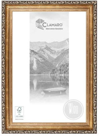 CLAMARO Bilderrahmen Wien Antik Barock Massivholz, 60 mm, 9x13 cm, Fichte | Acrylglas, HDF-Rückwand, Metallaufhänger, 43 mm tief, handgefertigt, Hoch- und Querformat