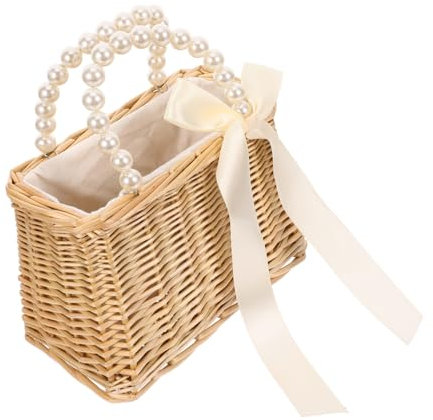 DEARMAMY Strohstrandtasche Für Damen Perlentasche Strandtasche Strohhandtasche Tragbare Tasche Aus Hochwertigem Stroh Und Langlebig Und Praktisch Für Reisen Einkaufen Und Urlaub