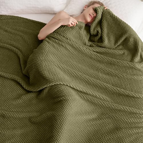 Super Soft 300GSM Green Large Queen Blanket for Couch, Couch Sofa Bed Throw, Lightweight Fuzzy Cozy Blankets for All Seasons Farmhouse, 90x90