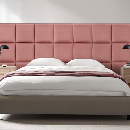 [neu.haus] Wandkissen Carpino 4er Set 30 x 30 cm Wandpolster Samt Rosa Wandpaneele gepolstert Kopfteil für Bett Polsterpaneel zum Kleben