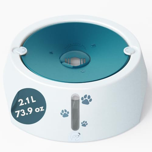 BARKING&MAD no spill water bowl for dogs 73.9oz (2.1L) - non spilling, anti-gulping, slow water feed dispenser for large and medium size breeds for slow drinking and messy gulping sloppy drinkers