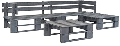 LIANGDONFC terassenmöbel außen、Balkon sitzgruppemöbelsets4-tlg. Garten-Sofagarnitur aus Paletten Holz GrauIdeal für Terrassen, Gärten