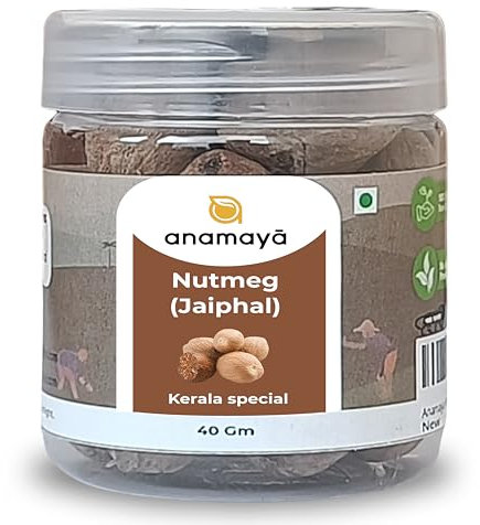 Anamaya Whole Nutmeg Spice | Nutmeg | Jaiphal | Grown and harvested in Kerala, India | 40 gms Pack | perfect for Cooking and Desserts - Spices for Chai & Curry |