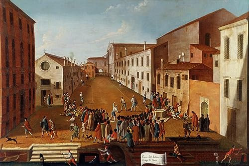 PSVDCTOO Gefeiert Wandbilder Kunst Poster Poster Bilder Bocciaspiel auf dem Campo Dei Gesuiti in Venedig von Gabriele Bella Vintage Wandbild für Heimdekoration 60x90cm