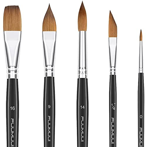 Fuumuui Sable Watercolour Brushes 5PCS Professional Superior Kolinsky Paint Brushes for Artists Round Pointed Oval Wash for Watercolour Acrylics Gouache Inks Painting