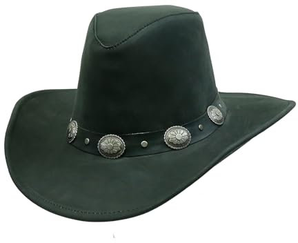 Outbacker Cowboy Leder-Hut mit formbarer Krempe und UPF 50+ Schutz, Größe S, XL und XXL Farbe schwarz, Größe XXL | 62-63 cm