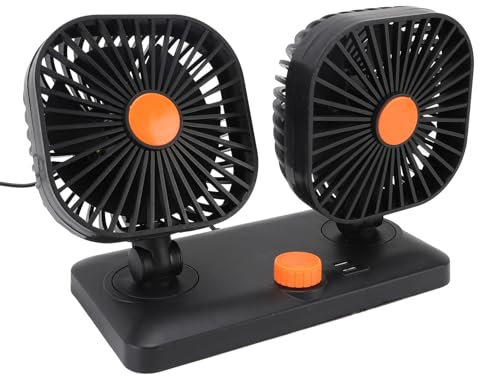 Fockety Ventilador de Enfriamiento de Automóvil USB, Ventilador de Vehículo Portátil Tranquilo de 12V de 24 V de 24 V Ventilador de Automóvil de Doble Cabeza Ventilador de Vehículo