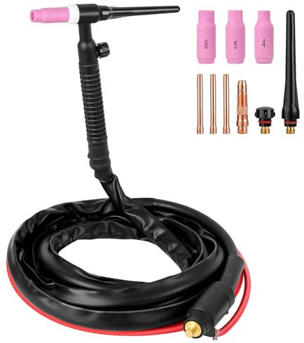 Torcia TIG Raffreddata ad Aria WP17-V con Testa Flessibile e Pacchetto Tubi da 4M, Attacco Rapido Euro 10–25mm, Set Completo per Saldatura Argon Lift-TIG