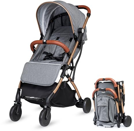 Airline Approved Baby Pram, Foldable Cabin Stroller Pushchair, Compact, Travel Friendly Buggy, Baby Stroller with Smooth Ride, One-Handed Fold, Suitable for 0-36 Months, Max 15kg (Grey)