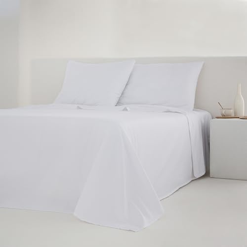 COTTON ARTean Noa Parure de lit 4 pièces en percale de coton 200 fils 160 x 190/200 cm Blanc