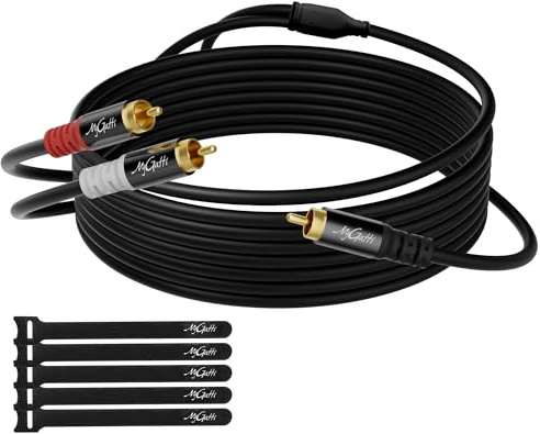 Mygatti Cable r¨¦partiteur cinch en Y 20 m,RCA 1 male vers 2 male,cable audio st¨¦r¨¦o,pour home cin¨¦ma, cha?ne hi-fi, amplificateur, haut-parleur.plaqu¨¦ or 24 carats,OD: 5,0 mm,+ 5 serre-cables