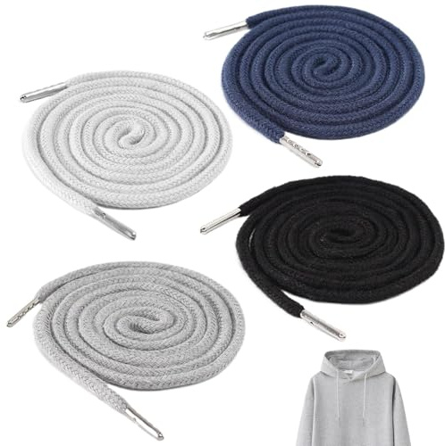 4 Pcs Replacement Drawstring Cord for Pants, Drawstring Replacement Kit with Threading Tool, Hoodie String for Sweatpants Shorts Jackets Gym Wear, Drawstring Repair Rope for Waistbands
