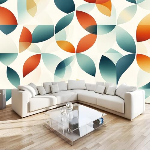 Fotomurales 300 x 210 cm Papel pintado Geometría, abstracto, retro decoración Pared decorativos Murales Póster Gigante de Pared Personalizado 3D Para Salón o Dormitorio Azul Naranja