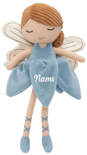 Elefantasie Personalisierte Kuschel- und Kinderpuppe Stoffpuppe mit Namen Kuscheltier Fee personalisiert Geschenk zur Geburt (Fee hellblau)