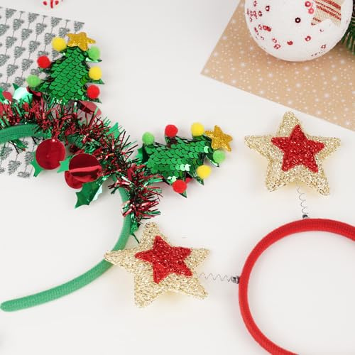 Umiin Bandeaux de Noël, bandeaux fantaisie pour costumes de vacances, cadeaux de fête, couvre-chef à paillettes pour le Nouvel An, accessoires de cheveux avec arbre de Noël et étoiles