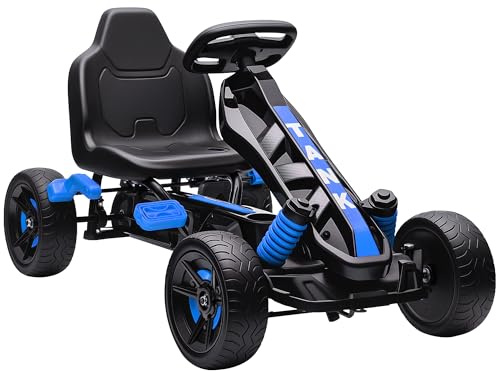 AIYAPLAY Pedal Go Kart, Ride on Racer with Freewheel System, Brake, Non-Slip EVA Wheels, Metal Frame, Go Kart for Kids Ages 3-6 Years, Blue