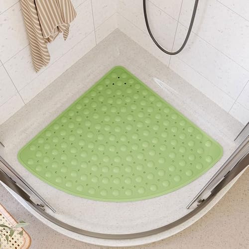 Surwin Tappetino da Doccia TPE Antiscivolo con Ventose, Tappetino da Bagno Morbida Tappeto Antiscivolo per Doccia d'Angolo con Scarico Lavabile Asciugatura Rapida Doccia (Verde Erba,70x70cm)