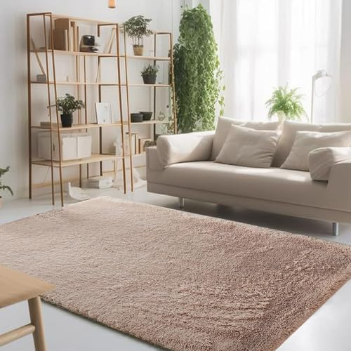 Tappeto a pelo alto, 110 x 280 cm, antiscivolo, morbido, a pelo lungo, rettangolare, per soggiorno, camera da letto, ufficio, esterno, corridoio, colore beige
