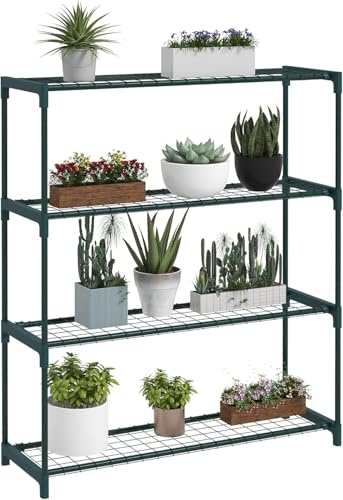 Home Beauty 4-Tier Garden Storage Shelves – Greenhouse Staging & Plant Rack – Outdoor & Indoor Shelving Unit for Sheds, Garages & Patios – Easy No-Tool Assembly (Pack of 1 – 4-Tier)