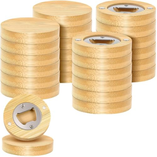 Tsudoku Abridor de Magnético de 24 Unidades, 6,35 cm, de Bambú Redondo, para Bricolaje, con Imán de Madera para Refrigerador.