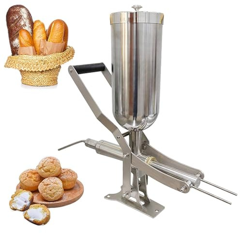 Commercial Donut Filling Machine - 5L Manual Cream & Jam Filler Stainless Steel Churro Maker with 1 Long & 3 Short Nozzles for Bakery & Kitchen Use