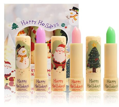 Weihnachts Lippenbalsam Set, 3pcs Lippenpflegestiften und Lipgloss, Hydratierende Lippenpflege für trockene & rissige Lippen, Feuchtigkeitsspendender Balm für Frauen und Männer im Winter (1pc)